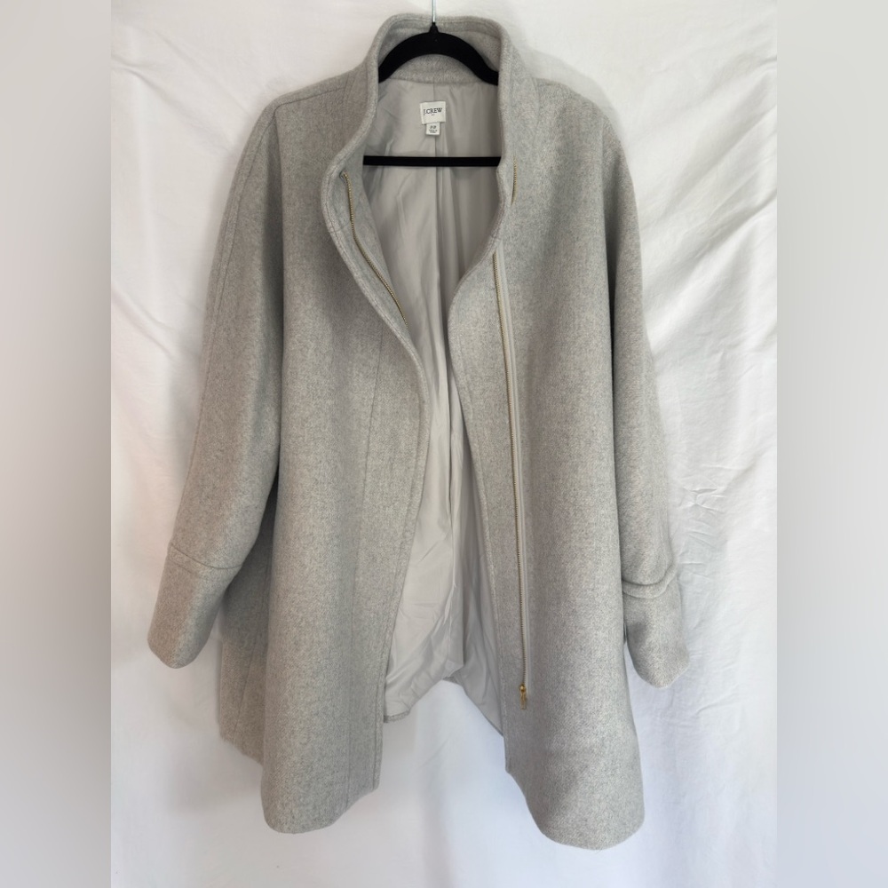 NWOT J.Crew Wool City Coat Gray Plus Size 22 Long Zip Up Neutral Winter Chic New - Picture 3 of 16